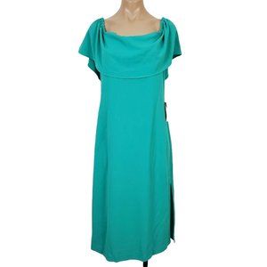 Charles Henry Off the Shoulder Dress M Green Atlantis Crepe Ruffle Midi